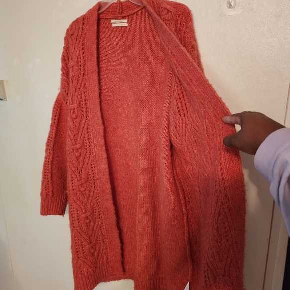 Anthropologie Nuria Open Front Textured Cable Knit Cardigan Sweater Coral Size L - Picture 5 of 11